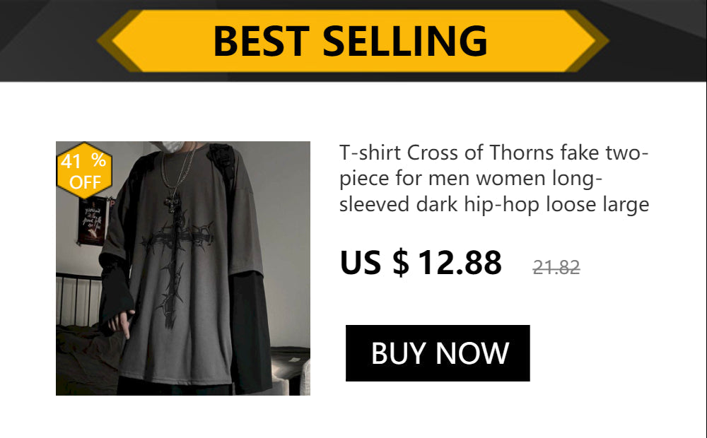 T-shirt Cross of Thorns fake two-piece for men women long-sleeved dark hip-hop loose large size autumn new trend top Simplicity voguable