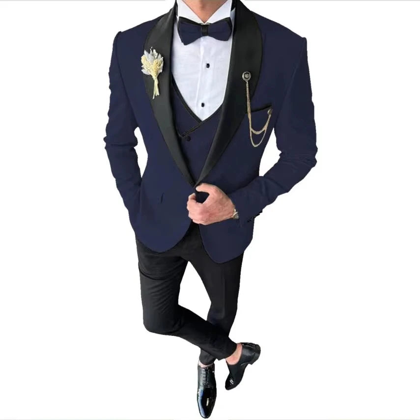 Voguable  New Solid Suits for Men Slim Fit Groom Wedding Suits Tuxedo Best Man Blazer Vest Pants 3 Pieces Fashion Marriage voguable