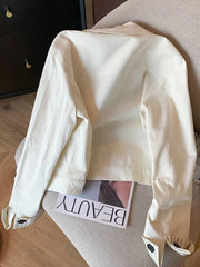 Fashion Sweet Slim Denim Jacket Women Korean Long Sleeve Striped Patchwork Short Coat Fall Winter Female Chic Outwear Tops voguable