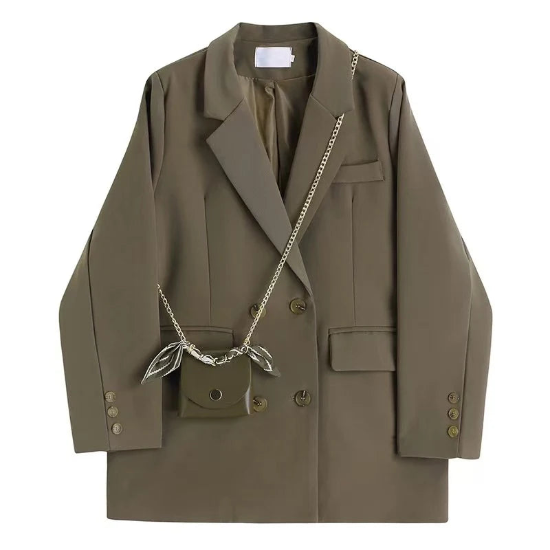 Black Fashion Suit Jacket Women Fashion Double-Breasted Office Ladies Outerwear Y2K Loose Korean Solid Preppy All-Match Coats voguable