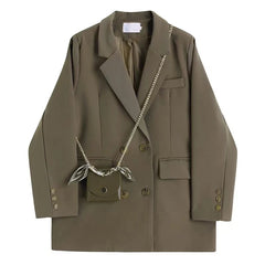 Black Fashion Suit Jacket Women Fashion Double-Breasted Office Ladies Outerwear Y2K Loose Korean Solid Preppy All-Match Coats voguable