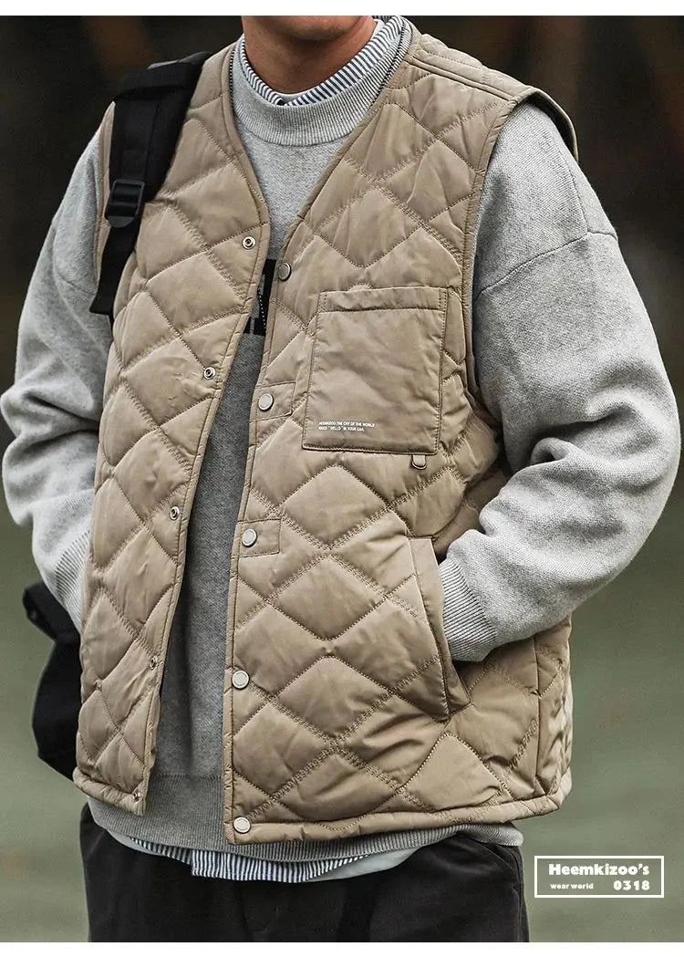 Cotton-layered Fashionable Vest Men with Autumn Winter Simple Casual Light Heated Inner Vest Cardigan Work Vest Top Aesthetic voguable