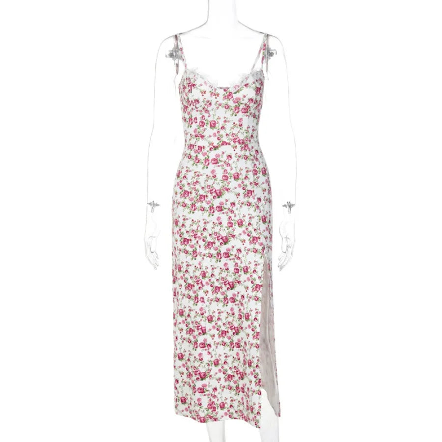 Voguable  European and American style summer hot goods new style small floral split sling dress     women's clothing voguable
