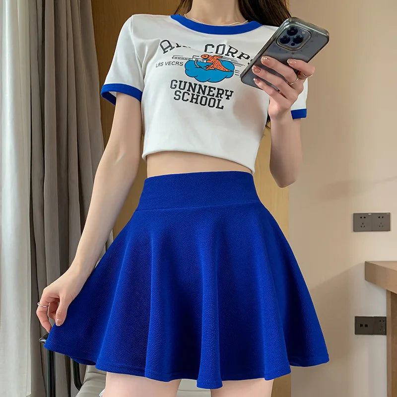 Summer Women's Skirts Fashion Sexy Mini Elastic Pleated Sun Skirts For School Girl Uniform Korean Black High Waist Tennis Skirts voguable