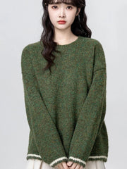 Cute Retro Green Sweaters Women Preppy Style Loose O Neck Long Sleeve Knitted Jumper Japan Vintage Sweet Female Simple Pullovers voguable
