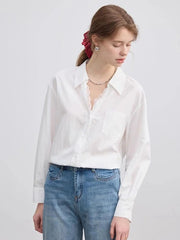 Lace Patchwork White Shirt Women Elegant Long Sleeve Vintage Blouse American Casual Autumn Female Sweet Pocket Retro Tops voguable