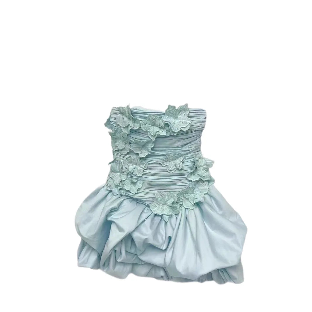 Fashion Folds Dress Women's Sleeveless Strapless High Waist Slim A Line Dresses 2025 Summer New Tide 3QW1366 voguable