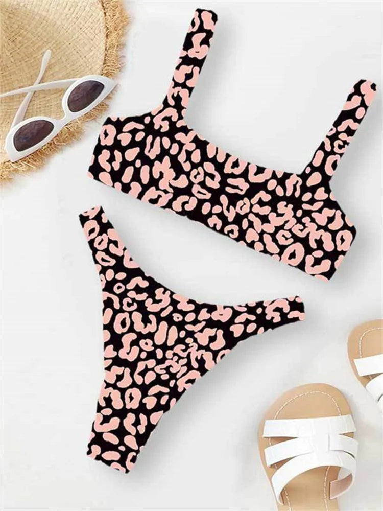 Voguable Sexy Micro Bikini Women Orange Leopard Push Up Padded Thong Swimsuit Female Cut Out Bathing Suit Swimwear voguable