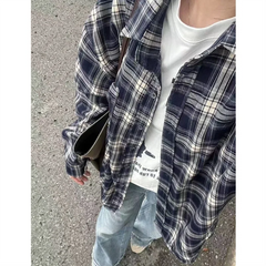 Vintage Plaid Shirt Women Loose Casual Medium Length Preppy Style Shirts Fashion Single Breasted Lapel Pocket Oversize Shirts voguable