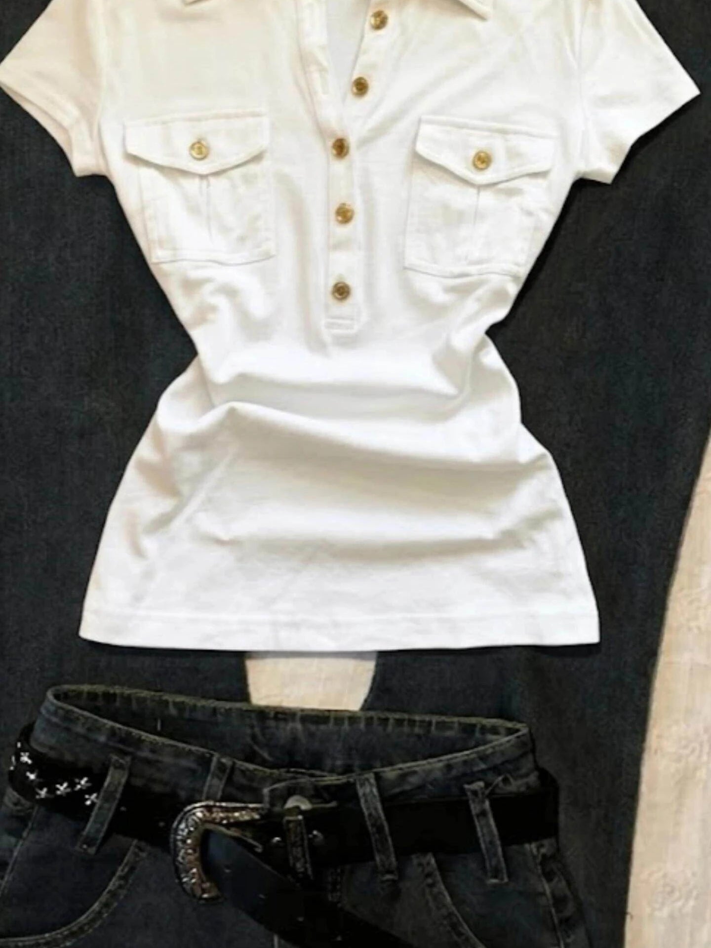 Voguable  Sexy Short Sleeve Collared T-Shirt Women's Slim Fit Summer New Design Unique Top Cotton Casual Style Universal Size Pure Color voguable