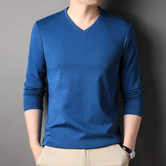Voguable  Longsved Slimfit Mens Tshirt Casual Wear Base V Neck PU Leather Nine Sleeve Cleanfit Style Citywalk Suitable Tshirt voguable
