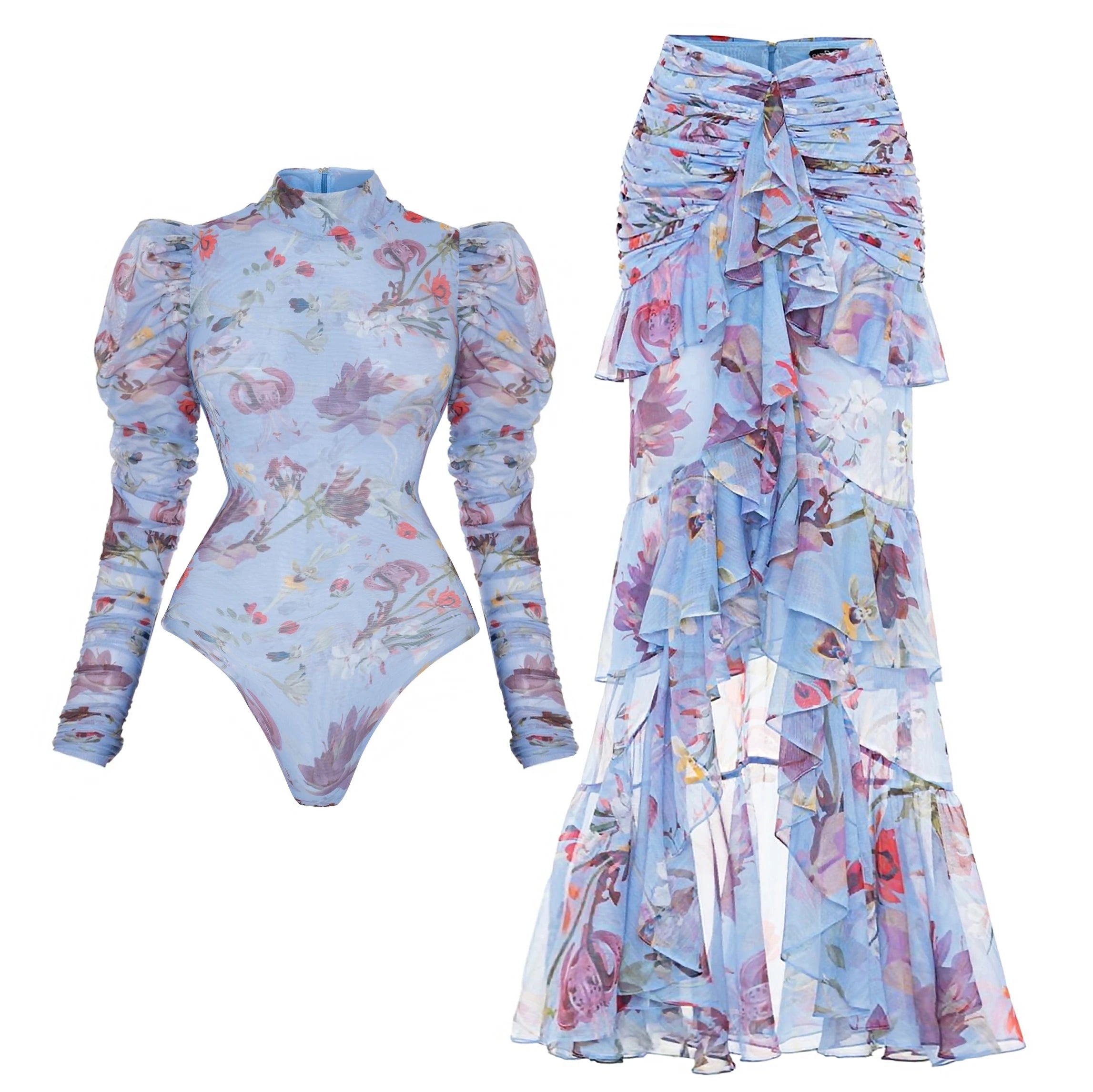 New 2Pcs Ruffle Swimsuit Women Sexy Bikini Strappy Swimwear Floral Bikini Push Up Biquini Female Bathingsuit Slimming Beachwear voguable