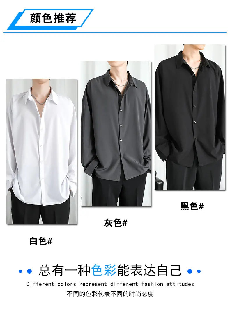 Shirt Men Solid  Long sleeved Shirt For Men Korean Fashion Shirts Comfortable Blouses Casual Loose Classic Single Breasted Shirt voguable
