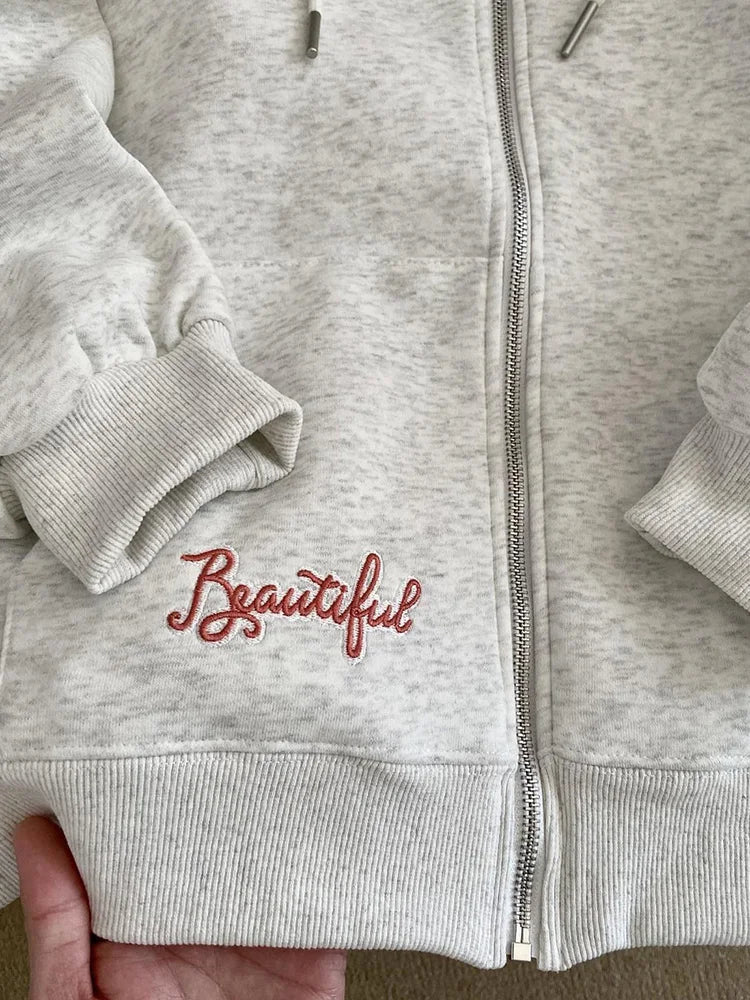 Kawaii Print Bow Hoodies Women Sweet Lace Patchwork Long Sleeve Cute Sweatshirts Japan Loose Pockets Letter Female Zipper Tops voguable