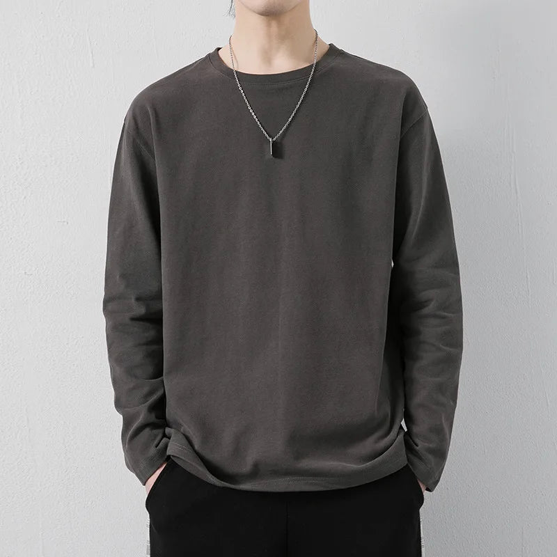Spring Autumn KPOP Fashion Style Harajuku Slim Fit Tops Loose Casual All Match Sweatshirt Solid O Neck Thin Long Sleeve Tshirts voguable