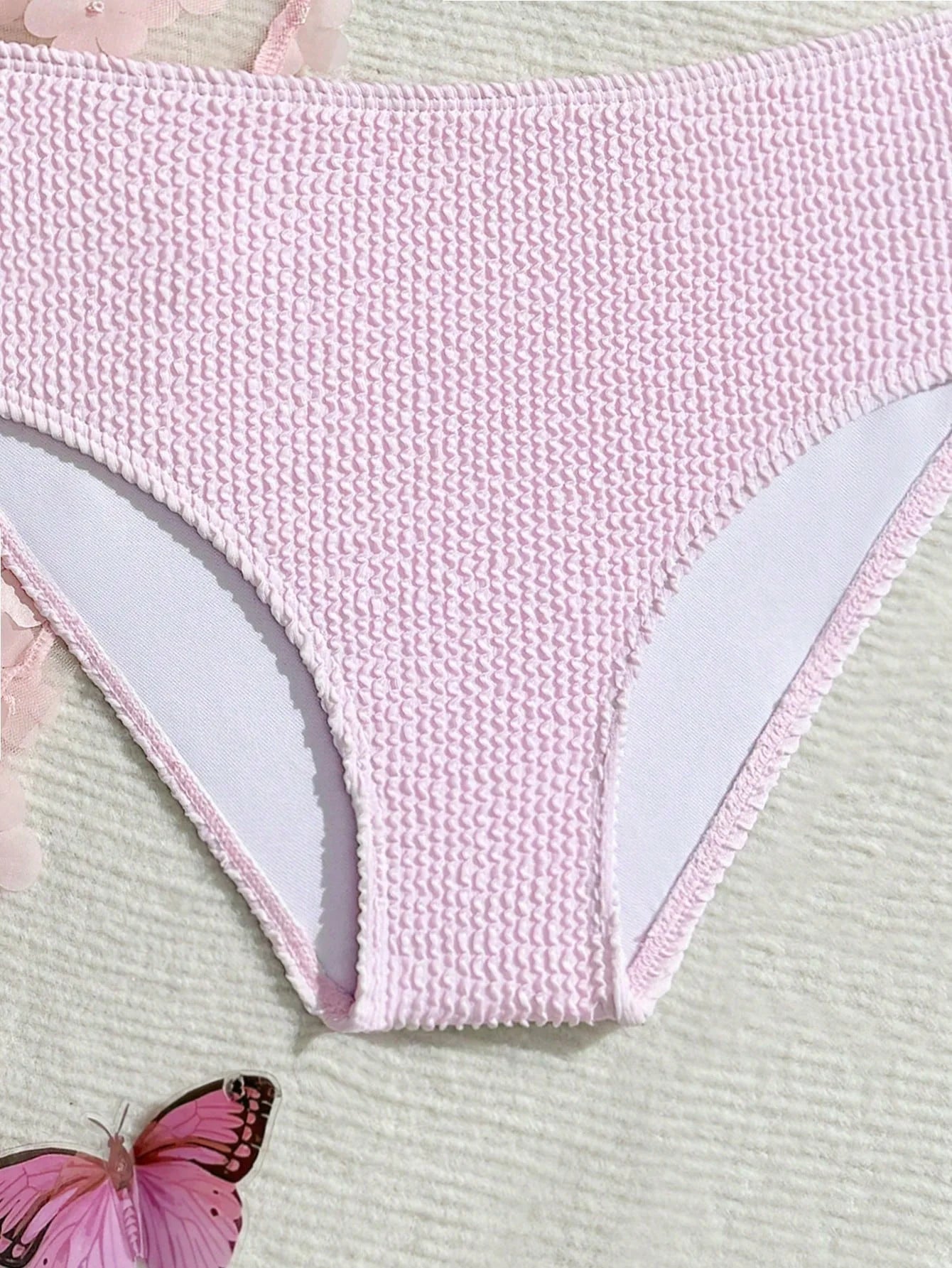 Voguable  Children Pink Crinkle 3-Piece Bikini Set with Halter Triangle Top & Floral Mesh Sarong Cover Up Beachwear Girl's Sportswear voguable