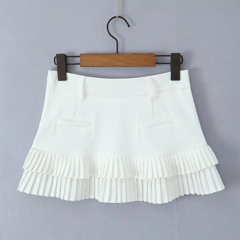 Cool Girl Y2K Pleated Mini Skirt Sexy Low Waist Short Skater Skirts With Shorts Lining voguable