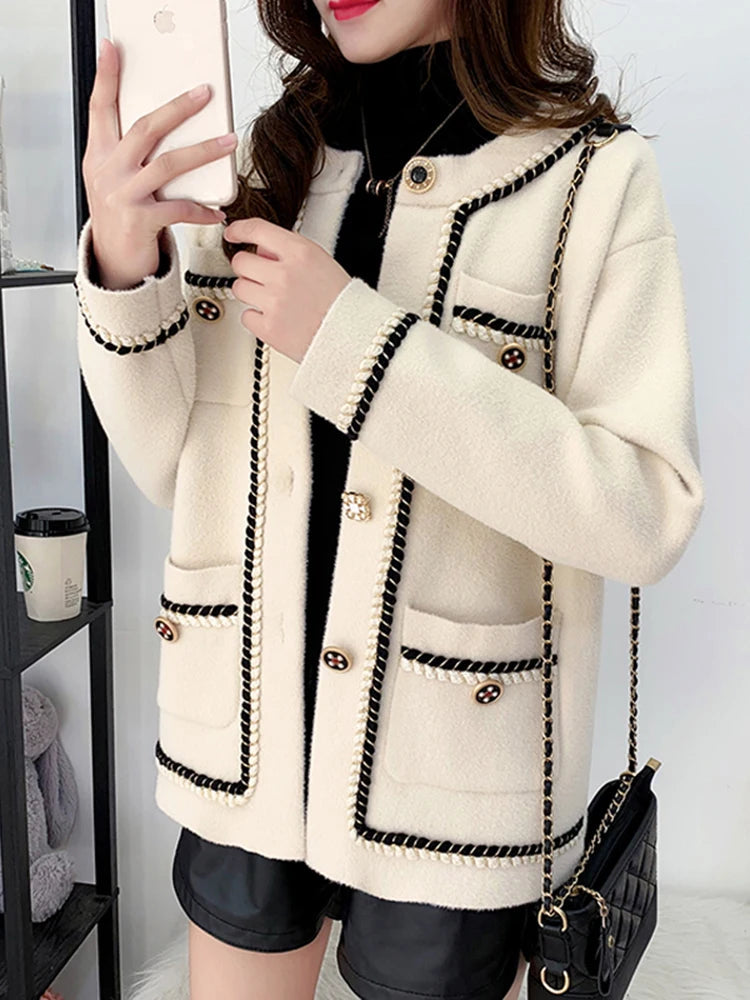 Autumn Women Coat Long Sleeve Breasted Single Korean Soft Fashion Button Wool Jacket White Black Winter Casual Lady Clothes voguable