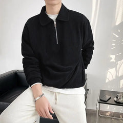 Voguable  Male Clothes Solid Hoodieless Sweatshirt for Men Polo Sweat Shirt Blue Pullover Half Zip Top Streetwear Cotton Winter S Luxury voguable