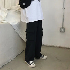 Voguable  Thin Wide Leg Cargo Sweatpants Male Oversize Pants Y2k Streetwear Casual Sport Straight Long Trousers Basketball Man New voguable