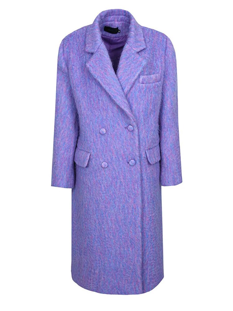 [EAM] Loose Fit Purple Big Size Long Elegant Woolen Coat Parkas New Long Sleeve Women Fashion Tide Autumn Winter 2023 1DF3550 voguable