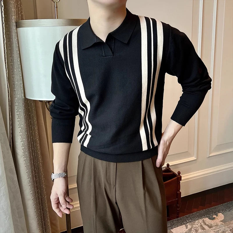 New British Business Casual Men Polo Shirt Light Luxury Patchwork Slim-fit Knitted Short Sleeve T-shirts Leisure Breathable Tops voguable