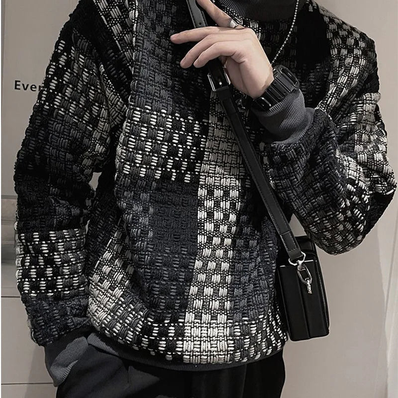 Autumn KPOP Fashion Style Harajuku Slim Fit Tops Loose All Match Casual Outerwear Insert Patchwork Half High Collar Sweatshirt