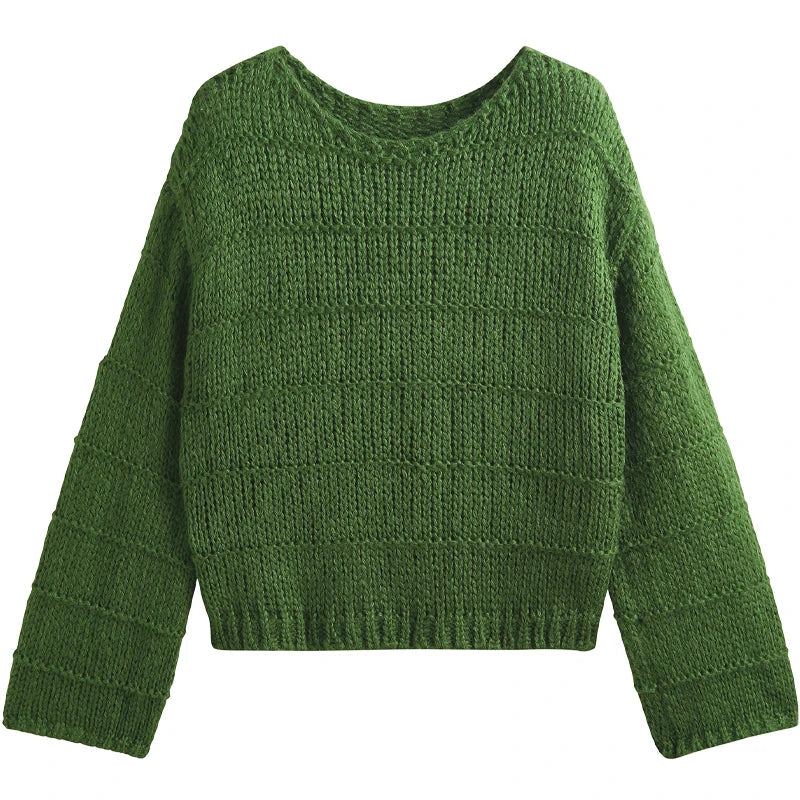 Crop Sweater for Women Long Sleeve Boat Neck Knitted Pullover Plain Jumper Ladies Autumn Winter Casual Chic Outfit voguable