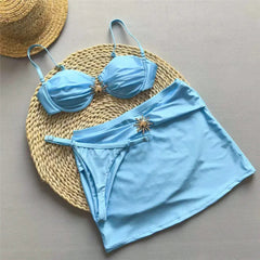 Voguable  Light Blue Micro Bikini Thong Pushup Sexy Swimsuit Cover Ups Women Sun Metal Buckle Swimwear Bathing Suit Bikinis Sets  New voguable
