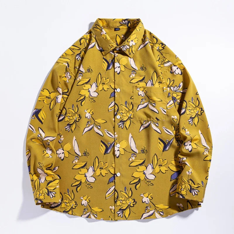 Voguable  Trendy Brand Fashion Autumn New Men's Turn-down Collar Printing Single Breasted High Street Casual Loose Long Sleeve Shirts Tops voguable