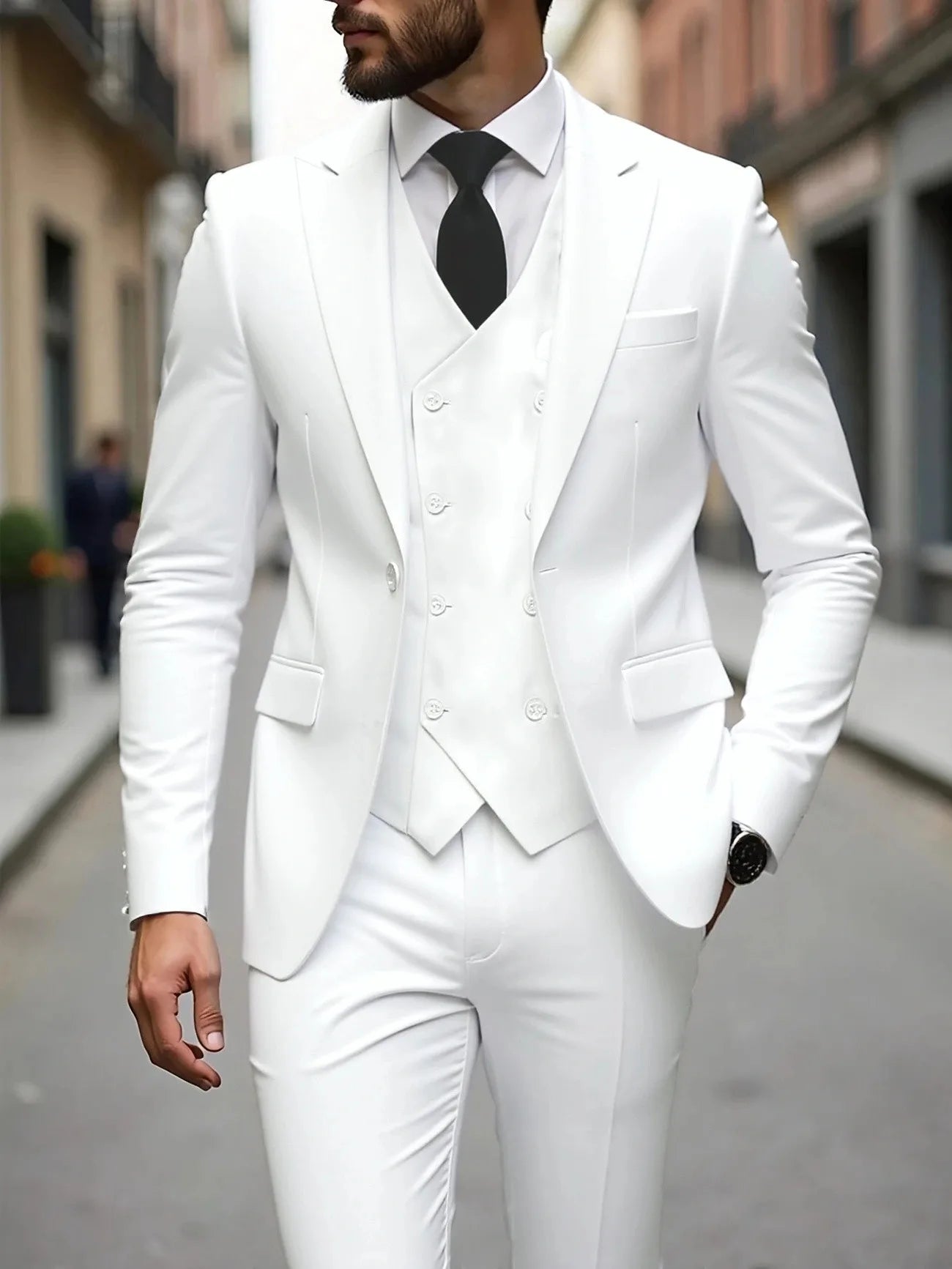 Voguable  Dark Grey High Quality Men Suits Slim Fit Single Breasted Peak Lapel Elegant Groom 3 Piece Jacket Pants Vest Male Sets voguable