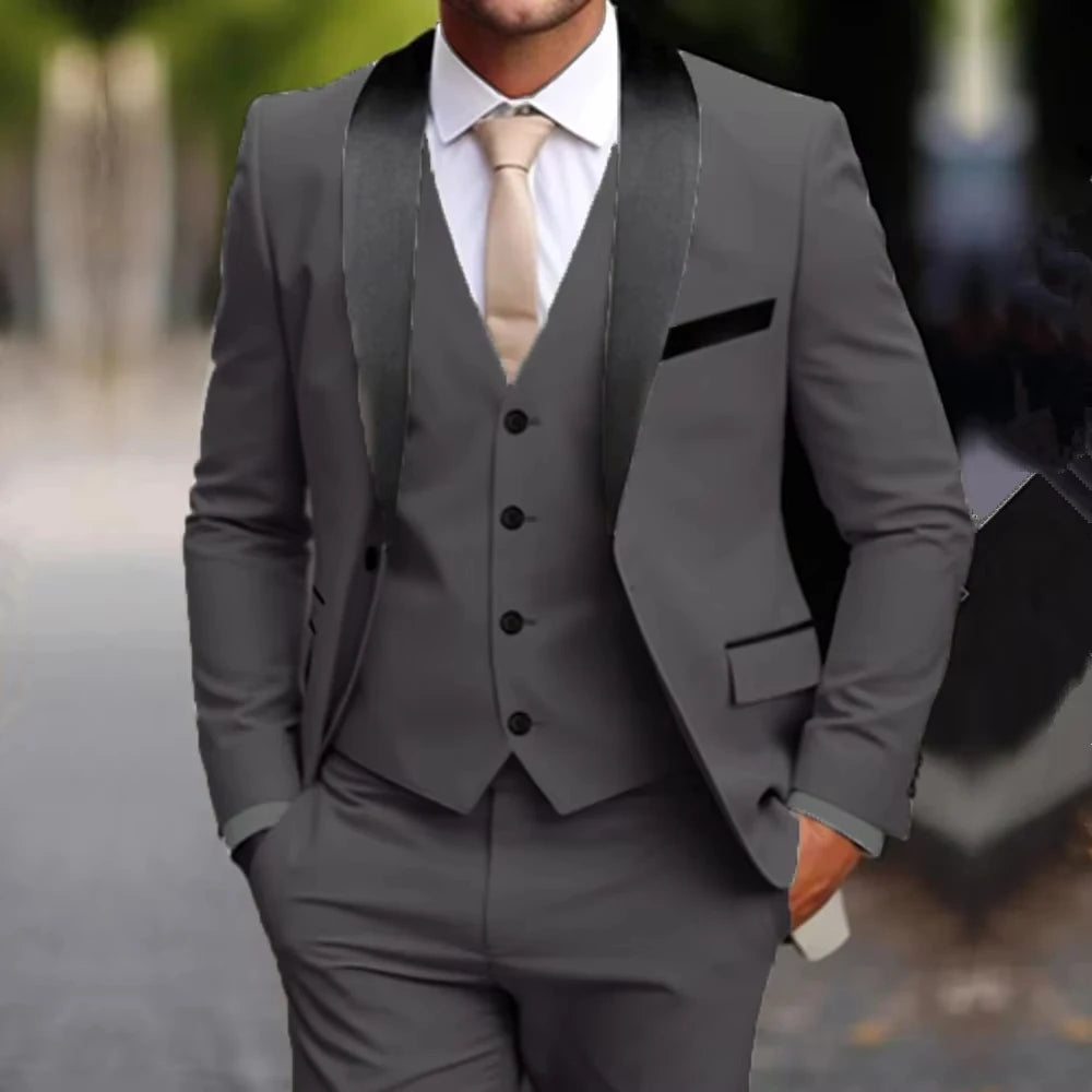 Voguable  New khaki Business Formal Men Suit Groomsman Wedding Party Prom Male Tuxedos 3 Piece Set voguable