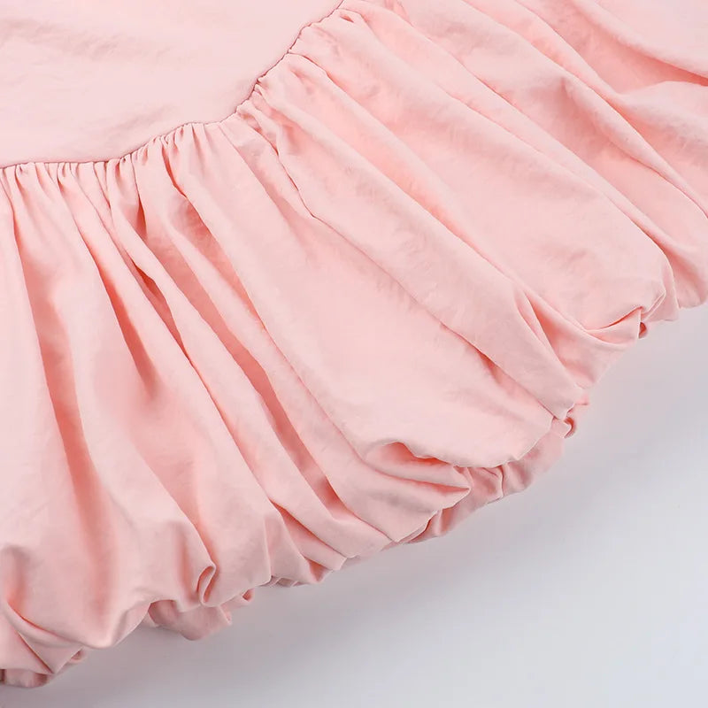 Voguable  Strapless Waist Cinched Boning Mini Puffy Dress For Women Solid Color Pleated Casual Elegant Slim Short Dress Partywear voguable