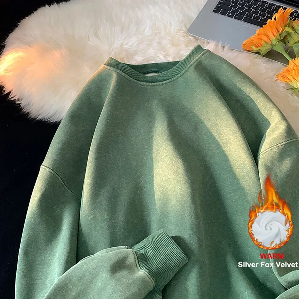 American Washed Old Pullovers Sweatshirts Men Loose Solid Color Autumn Large Size Warm O Neck Tops Hip Hop Y2k Sweatshirt voguable