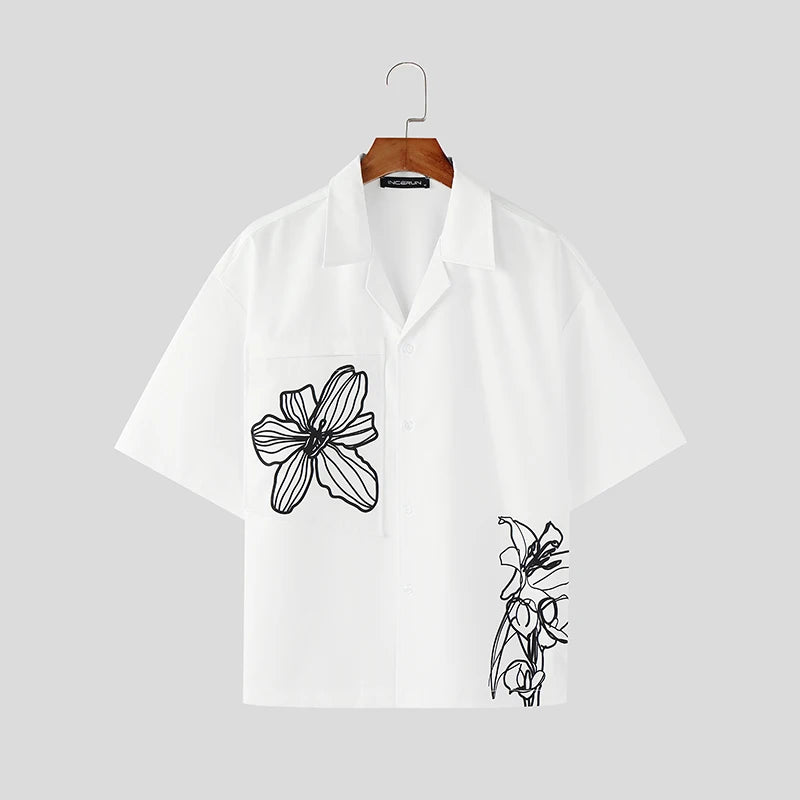 Men Shirt Floral Printing Lapel Short Sleeve Casual Men Clothing Summer Oversize INCERUN Vacation Fashion Shirts Streetwear voguable