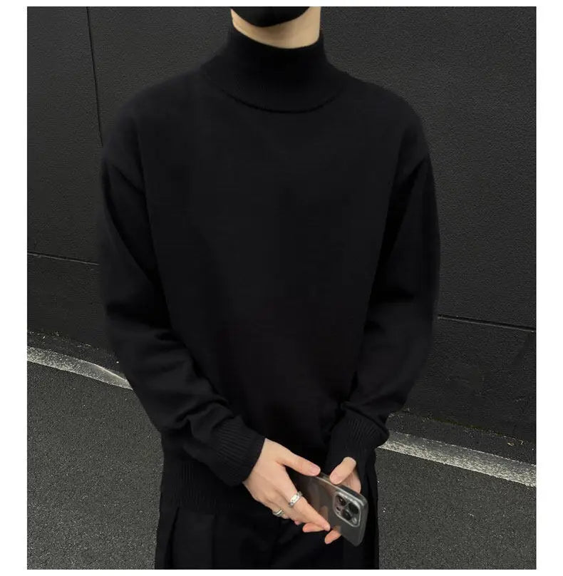 Men's Light Luxury Knit Mock Neck Sweater Autumn Winter Fashion Korean Long Sleeve Streetwear Leisure All-match Knitwear voguable