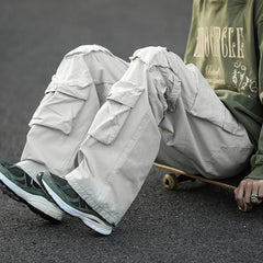 Japanese Multi-pocket Work Pants Men's Autumn Trendy Loose Straight Casual Pants Hip-hop Retro Design Trousers Aesthetic Chic voguable