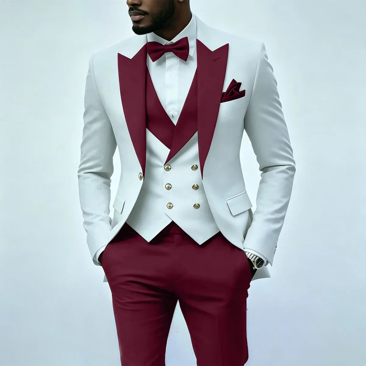 Voguable  New Solid Suits for Men Slim Fit Groom Wedding Suits Tuxedo Best Man Blazer Vest Pants 3 Pieces Fashion Marriage voguable