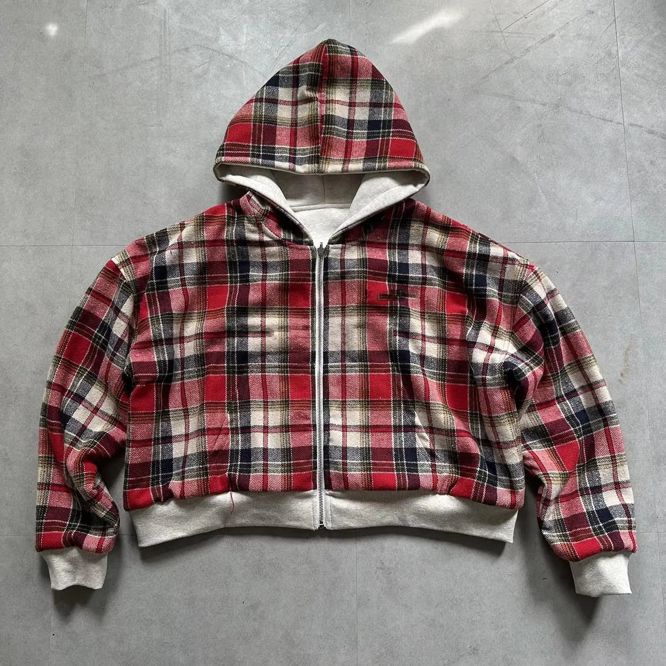 Voguable  Double-Sided Wear Plaid Patchwork Hoodie Men's Fashionable Zipper Splicing Autumn Winter Thickened Casual  Color Sweatshirt voguable
