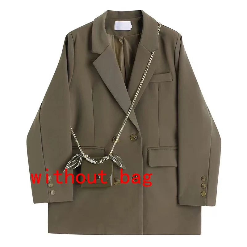 Black Fashion Suit Jacket Women Fashion Double-Breasted Office Ladies Outerwear Y2K Loose Korean Solid Preppy All-Match Coats voguable