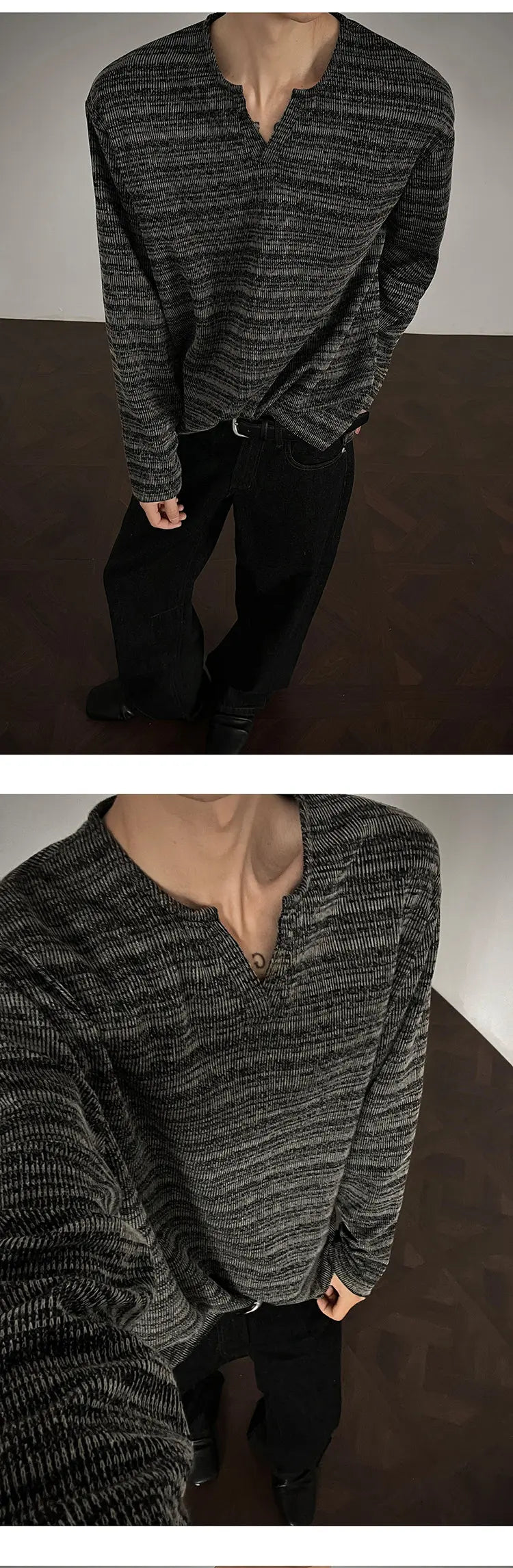 2025 New Fall Mens Long Sleeve Tshirt Soft Comfortable Casual Knitted Shirt V Neck Top Fashion Mens Clothing Teen Boys Clothing voguable
