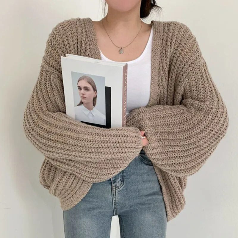 Women Cardigan Knitted Sweater Women Casual Korean Vintage Harajuku Lantern Sleeve Autumn Tops Coat Lazy Wind Y2k Sweater voguable