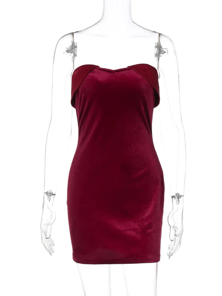 Velvet Off-shoulder Strapless Sexy Mini Dress For Women Robe Fashion Backless Sleeveless Club Party Dress Elegant voguable