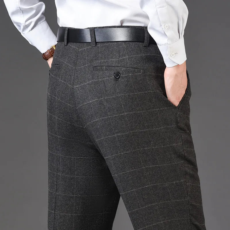 Flat Cashmere Suit Trouser For Male Loose Plaid Hight Waist Classic Straight Formal Mens Dress Pants Business Size 42 44 voguable