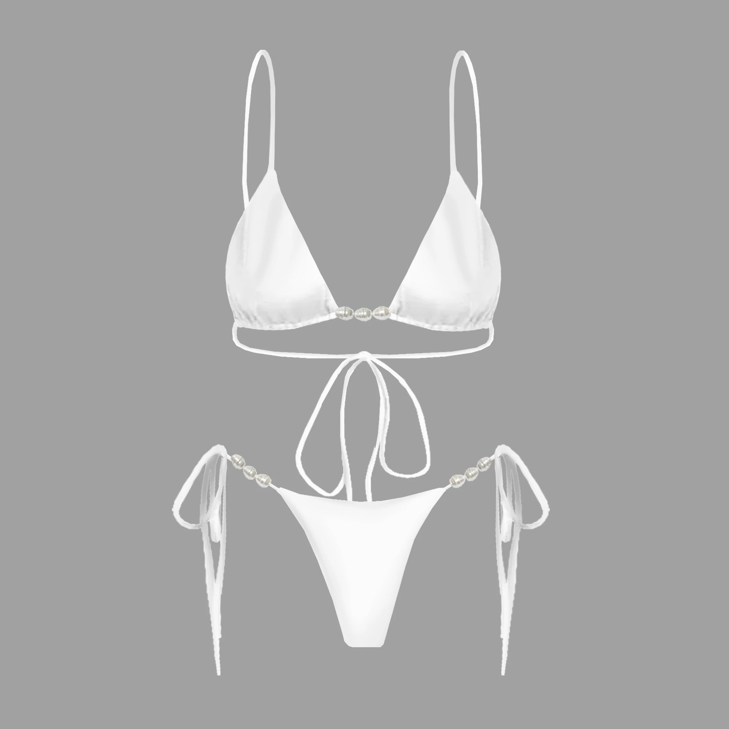 3Pcs Sexy Bikini Set With Cover Up Pearls White Swimsuit Women Halter Swimwear Female Off Shoulder Bathingsuit Biquini Beachwear voguable