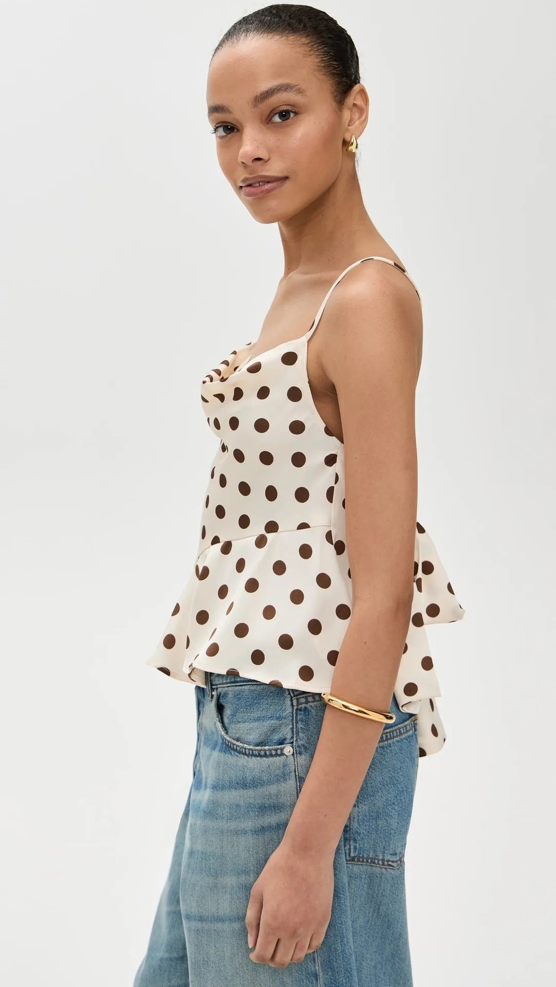 Fashion Polka Dot Print Camisole 2025 New Backless Lace-up Beige Sexy Summer Tank Chic Ruffle Patchwork Slim Top Vest For Women voguable