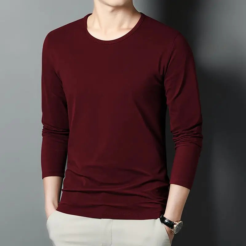 Voguable  Longsved Slimfit Mens Tshirt Casual Wear Base V Neck PU Leather Nine Sleeve Cleanfit Style Citywalk Suitable Tshirt voguable