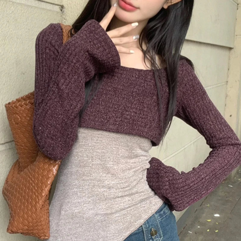 Voguable  Women Solid Color Tank Tops Tie-Up Halter Neck Sleeveless Backless Vests with Long Sleeve Crop Tops Knit Smock Cover-Ups voguable