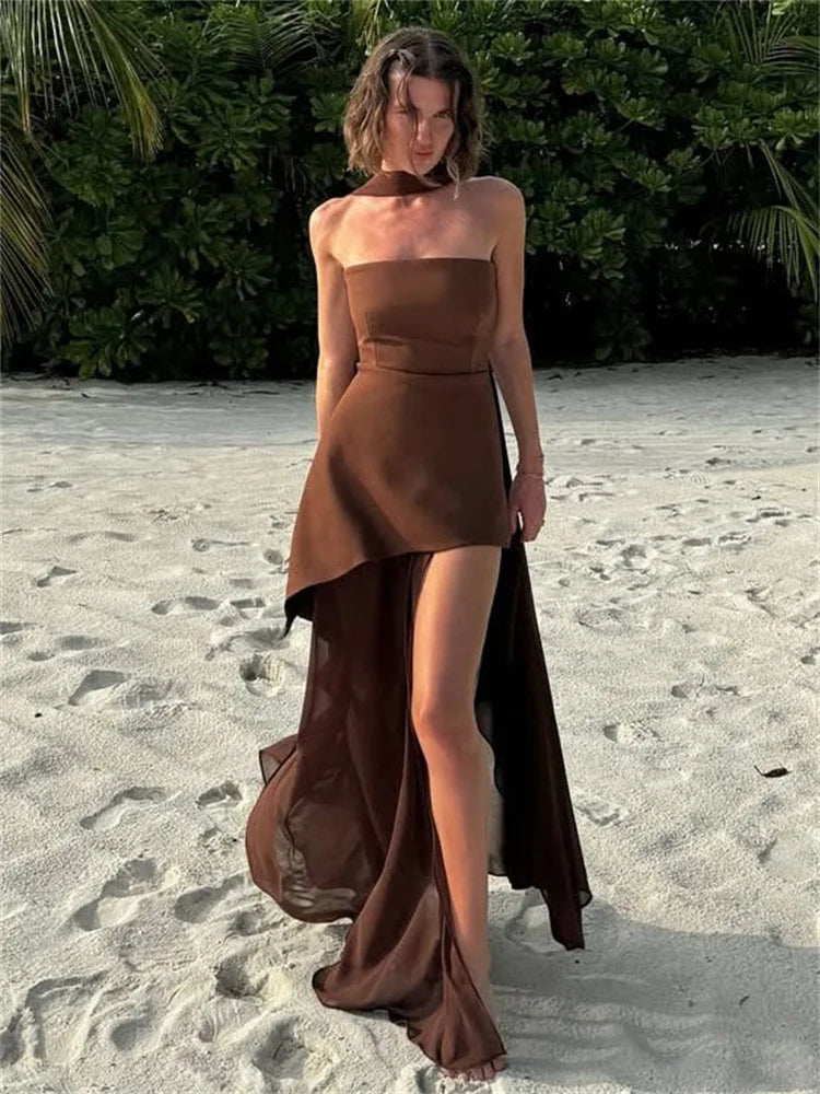 Summer Female With Ribbon Long Dress Elegant Mesh Backless Patchwork Slim Fashion Party Dress Gown Women's Bodycon Dress voguable