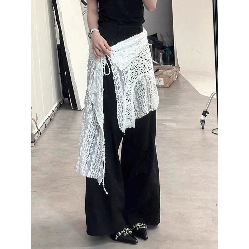 MEXZT Y2K Irregular Mini Skirts Women Harajuku Aesthetic White Lace Tulle Bandage Skirt Japanese Vintage Hollow Out Faldas New voguable